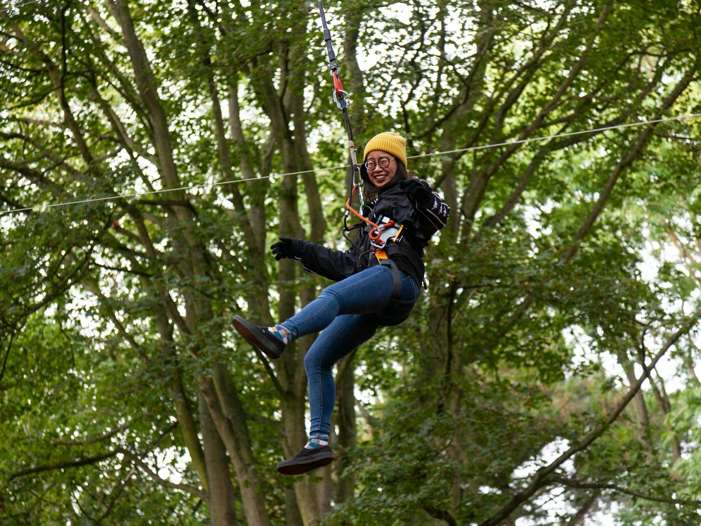 Person on a zipline.